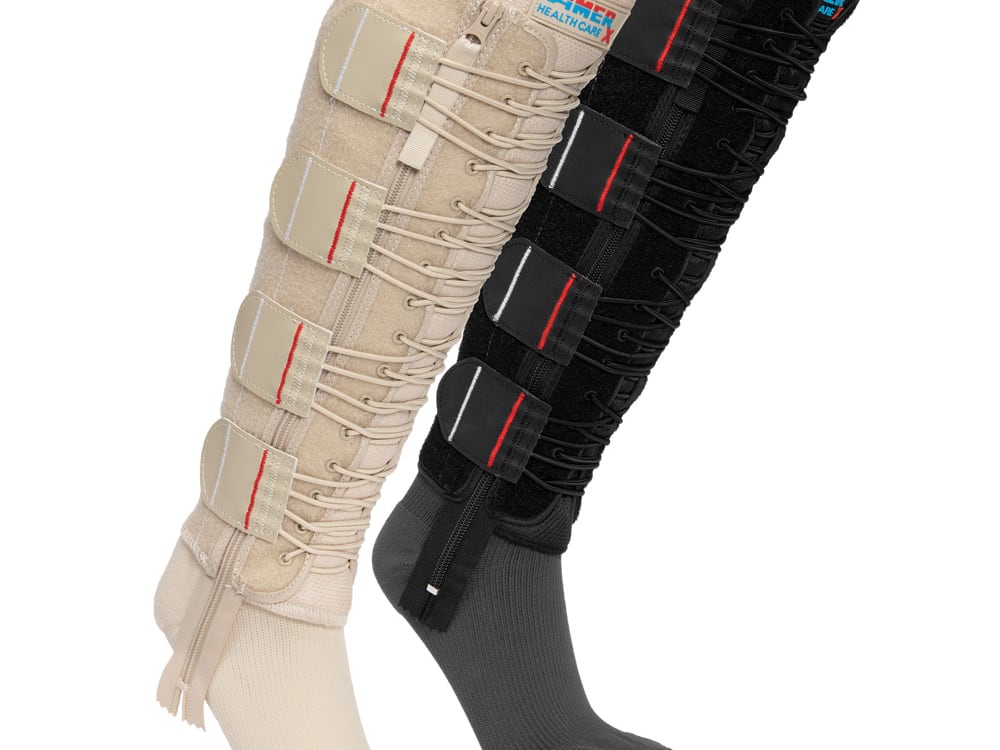 A person wearing a graduated compression garment